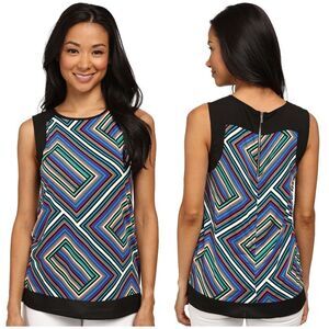 New! CALVIN KLEIN Women's Geometric Print Top Sleeveless Top Cami Back Zip